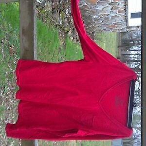 Red long sleeve v-neck with small pocket